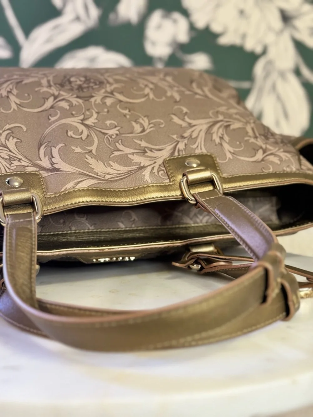 Versace Metallic Gold-Tone Patterned Tote